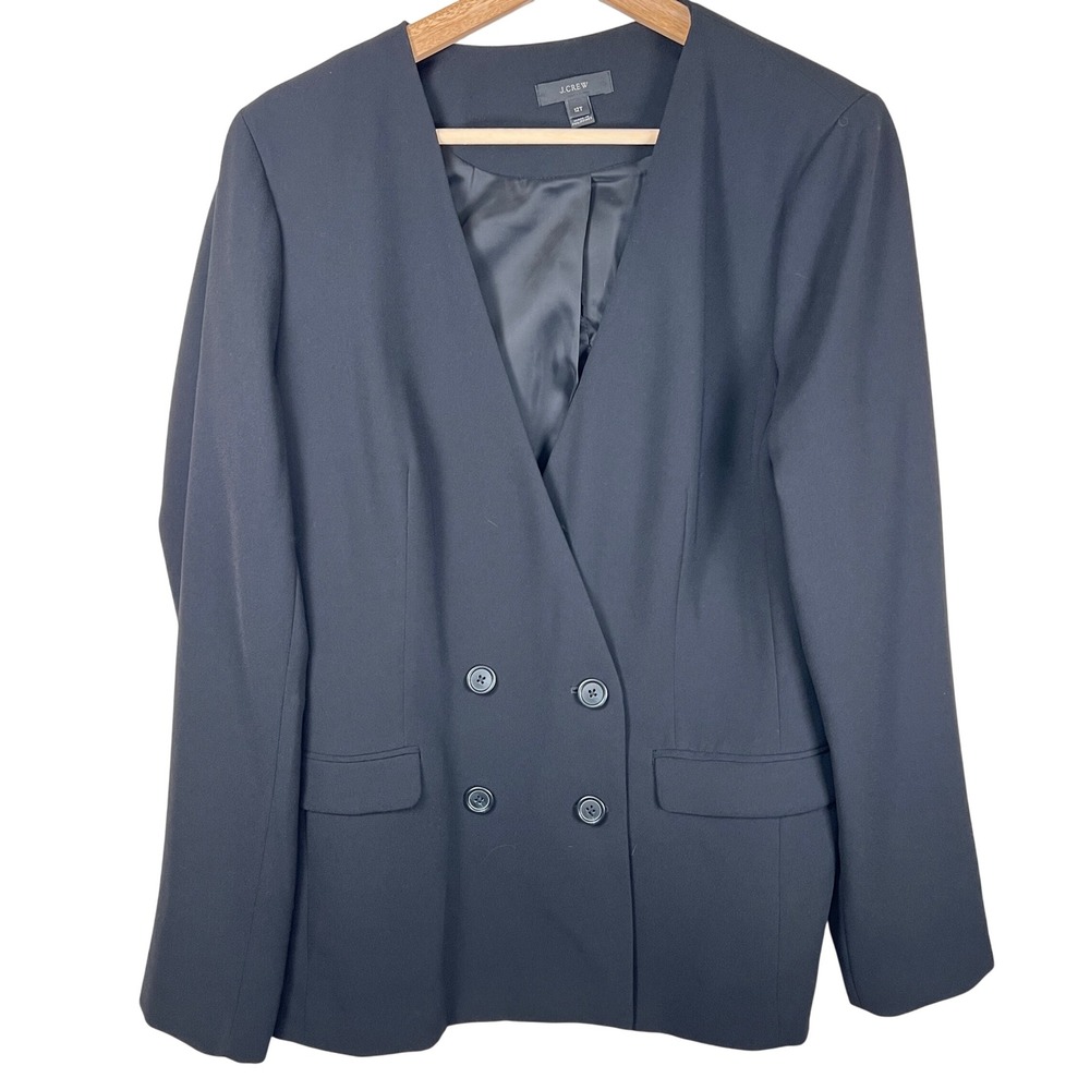 J.Crew Womens Black Collarless Double Breasted Blazer Jacket Size 12 Tall‎